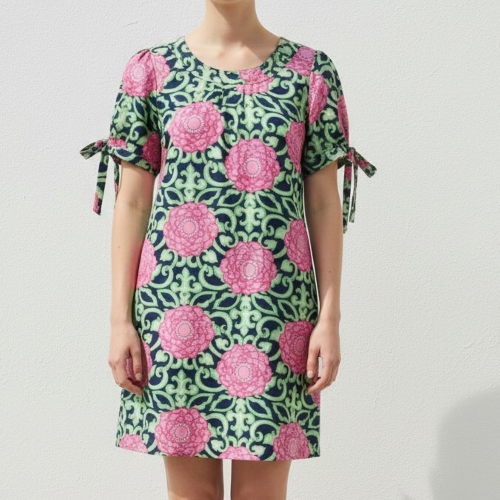 Lilly Pulitzer Silk Dasha Floral Tie Sleeve Shift Dress Women's size 2